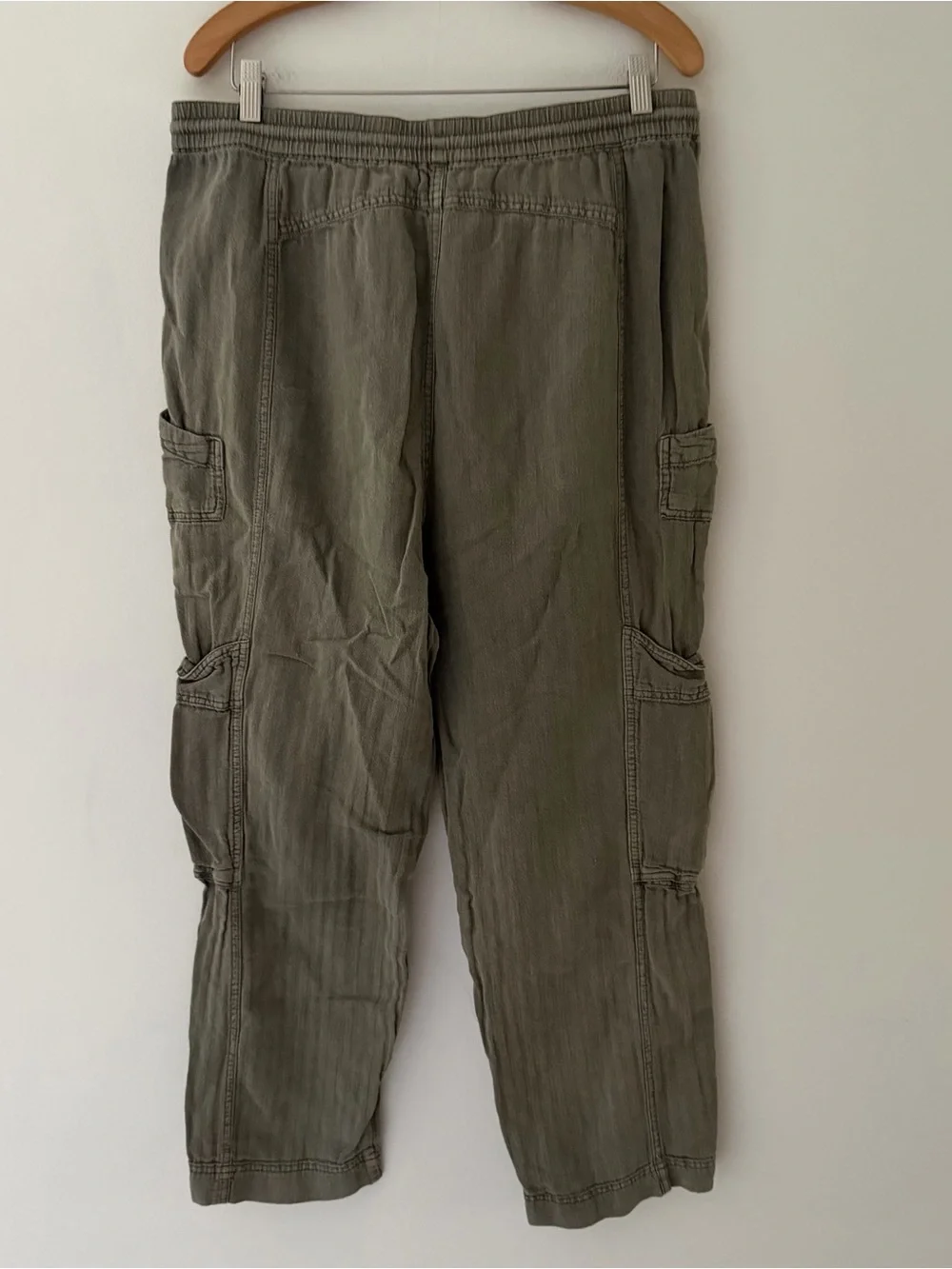 Free People Pants Feelin Good Utility Pull On Linen Blend Olive Green Size Larhe